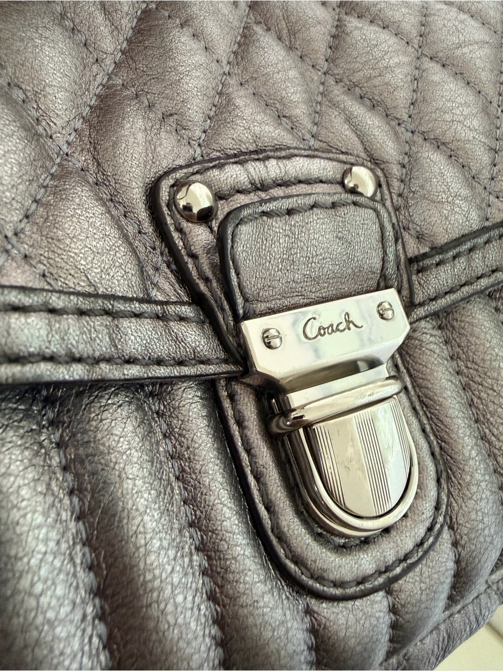 Coach Poppy Quilted Metallic Leather Tote Bag - Picture 8 of 10